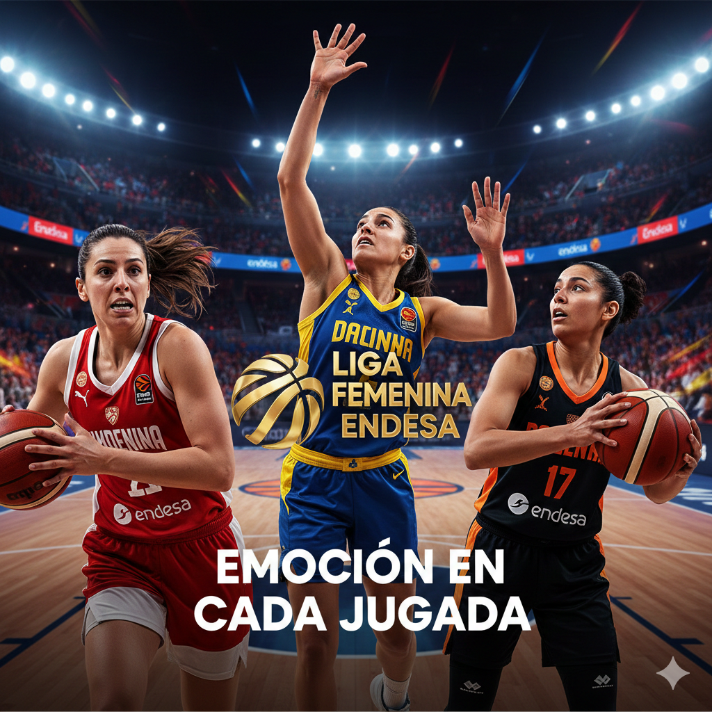 Jugadoras de élite de la Liga Femenina Endesa en acción. Talento nacional e internacional, emoción en cada jugada.