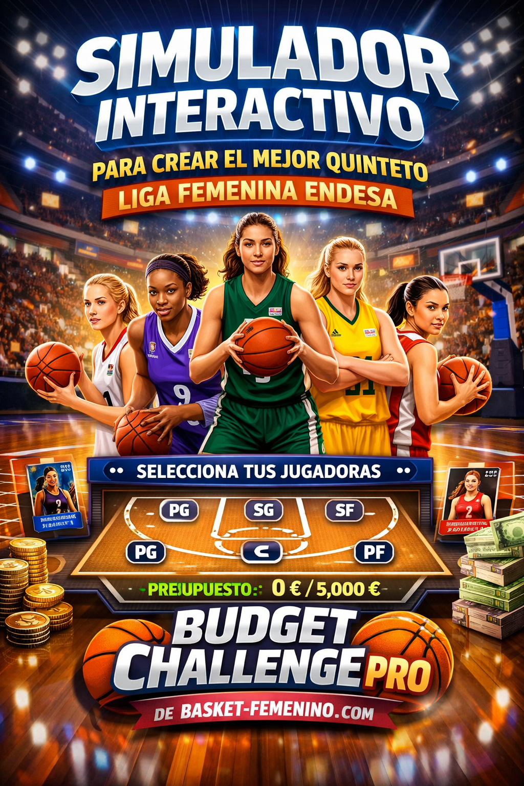 Simulador interactivo para crear el mejor quinteto de la Liga Femenina Endesa con presupuesto en Basket-Femenino.com