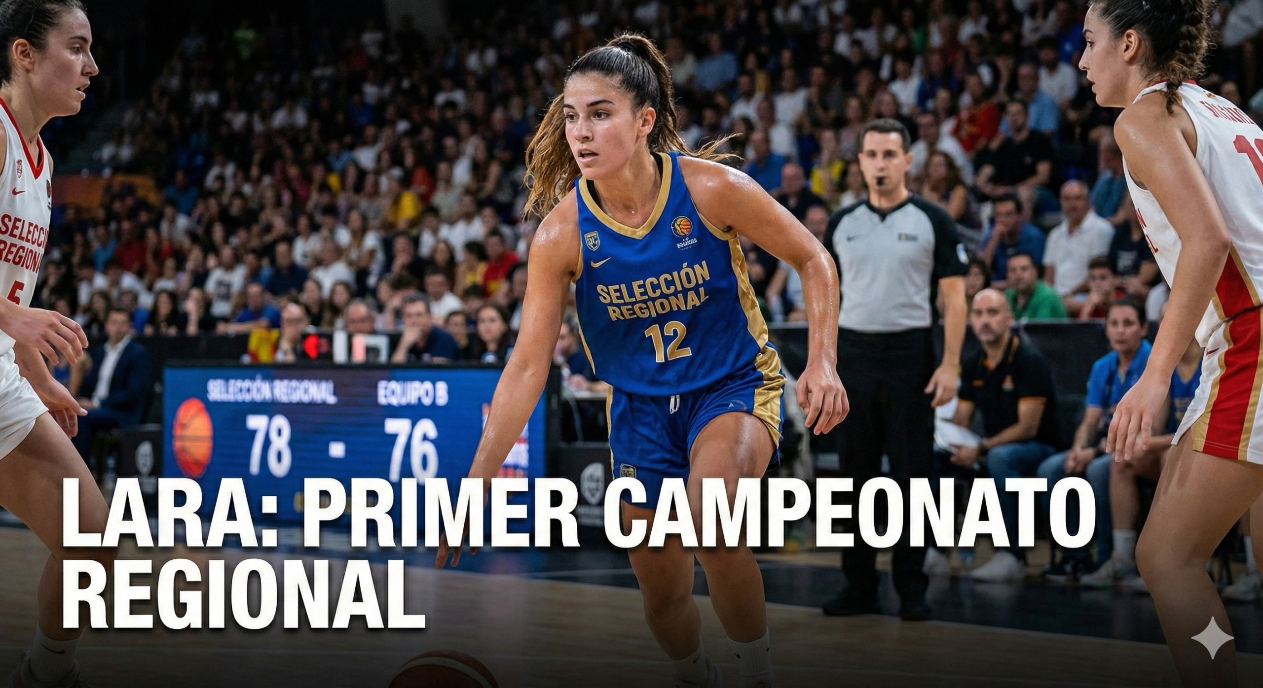 Lara disputando un partido de baloncesto con intensidad y determinación