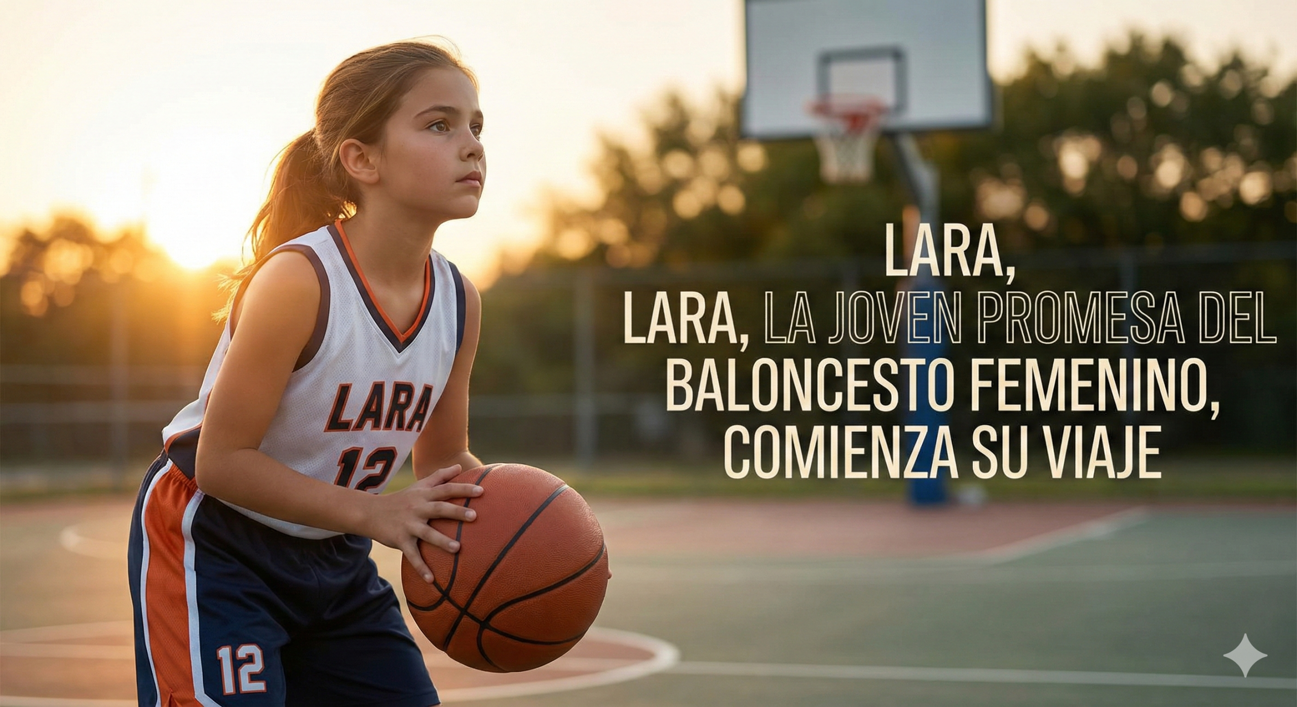 Lara, niña promesa del baloncesto femenino, concentrada en la cancha al inicio de su carrera