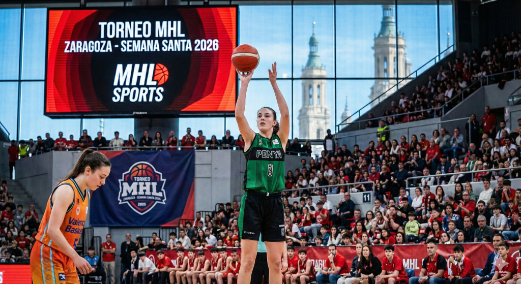 Jugadoras del Joventut de Badalona y Valencia Basket compitiendo en el Torneo MHL de Semana Santa en Zaragoza 2026