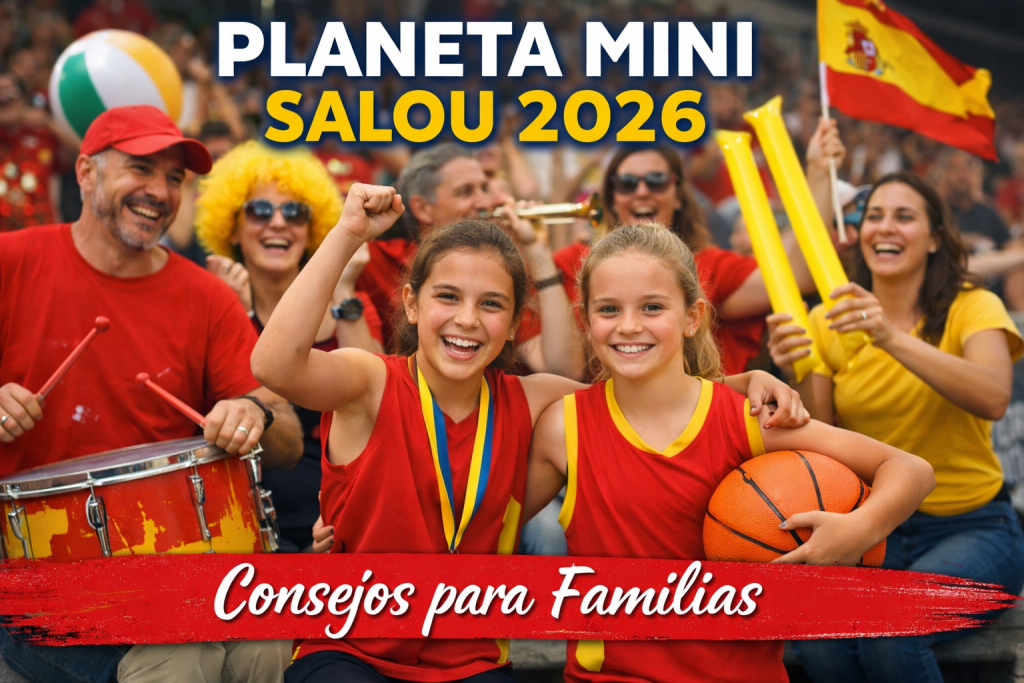 Familias y jugadoras animando en la grada durante el Planeta Mini Salou 2026 de baloncesto